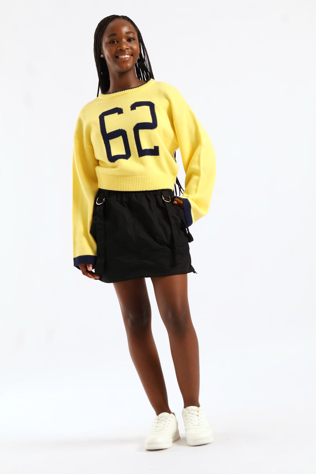 Girls 62 Crew Neck Pullover - Navy/Yellow