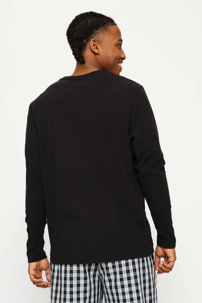 Long Sleeve Interlock Sleep Top - Black
