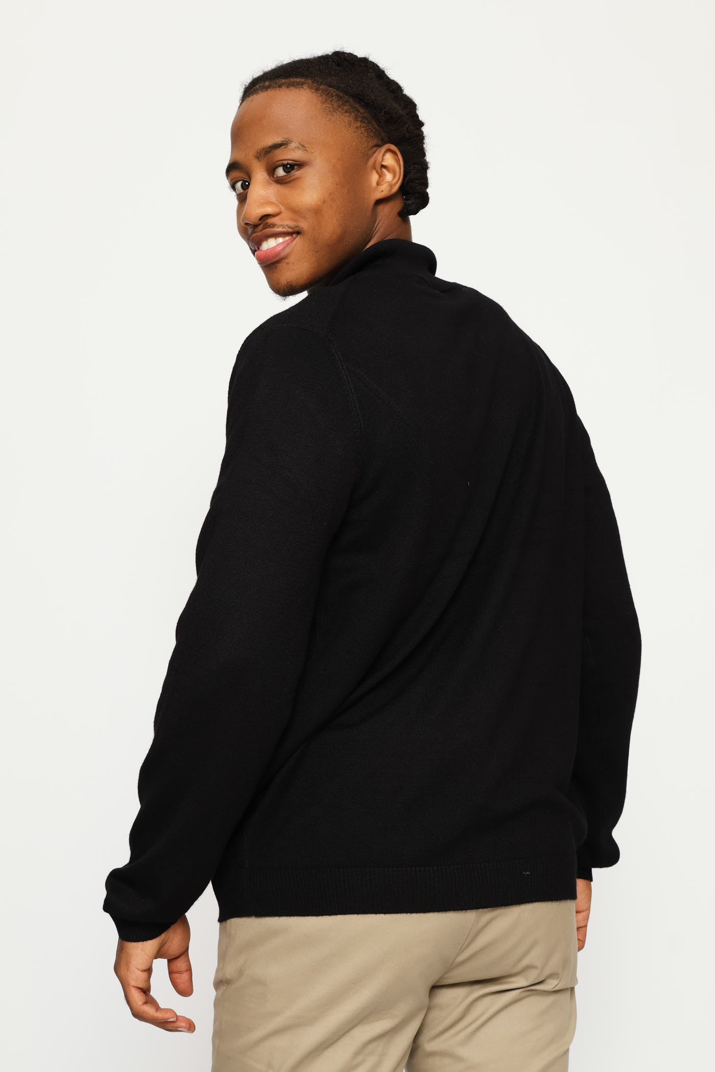 Mens Textured Detail Quarter Zip Knit Poloneck - Black – Edgars