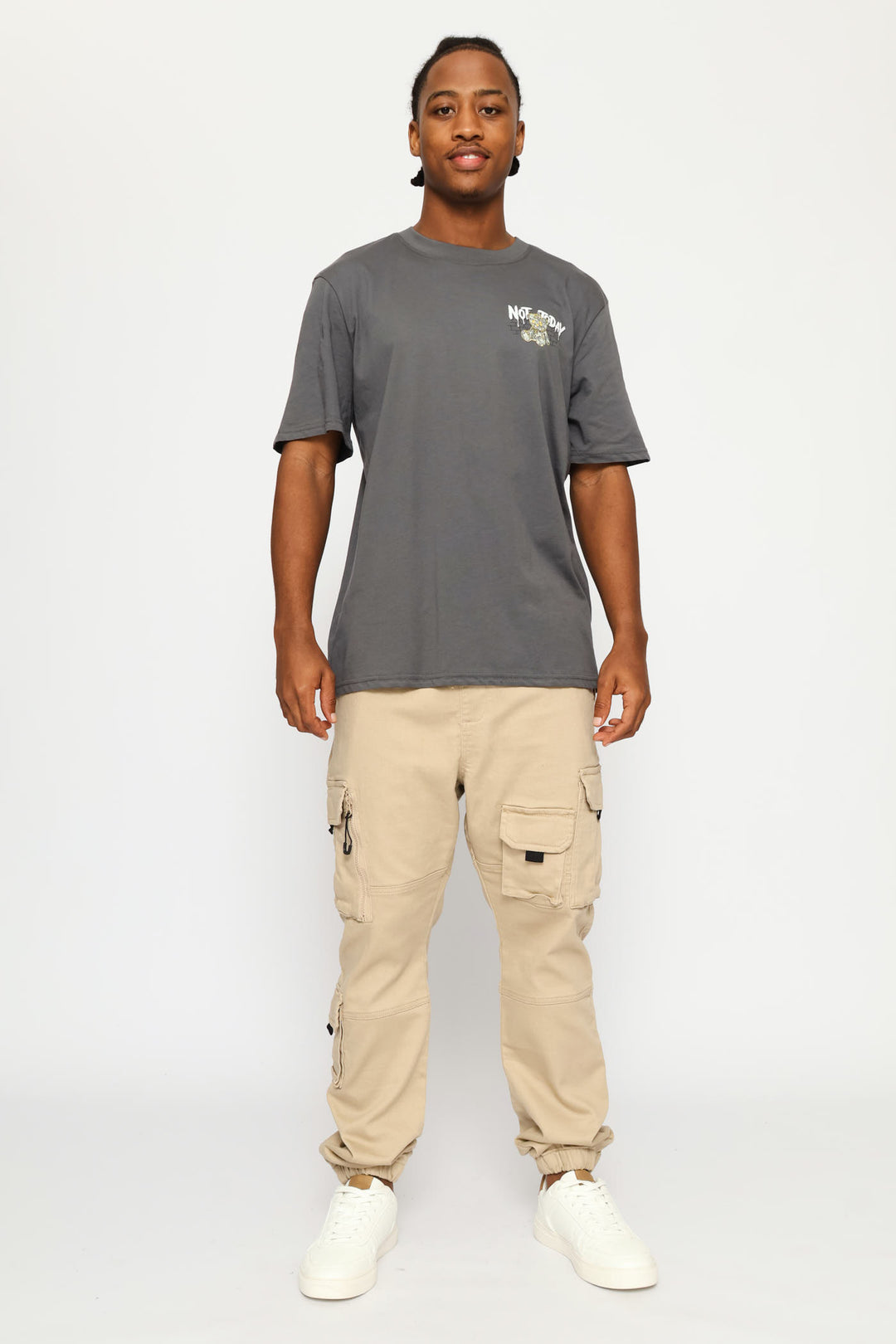 Teddy Front & Back Print Tee - Dark Grey