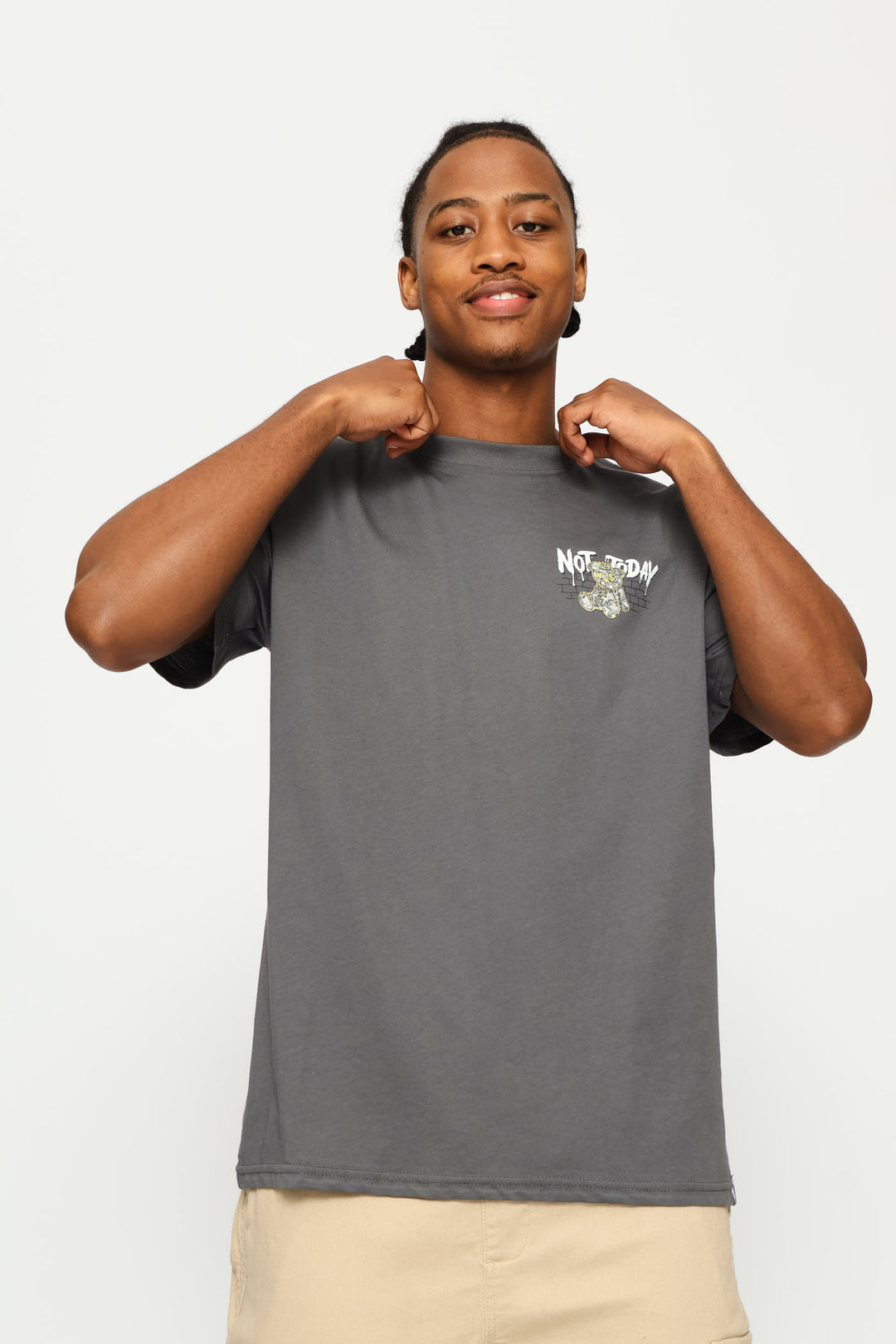 Teddy Front & Back Print Tee - Dark Grey