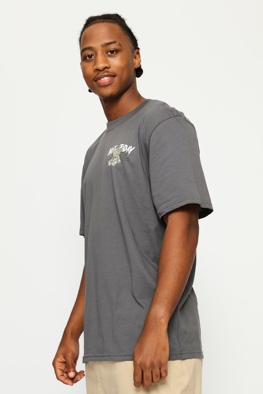 Teddy Front & Back Print Tee - Dark Grey