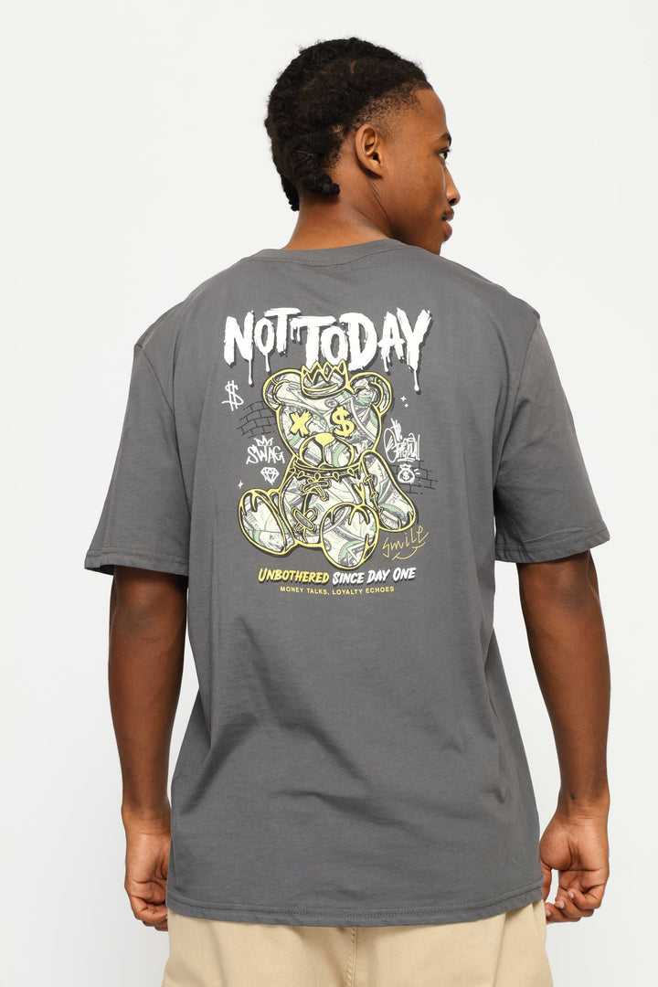 Teddy Front & Back Print Tee - Dark Grey