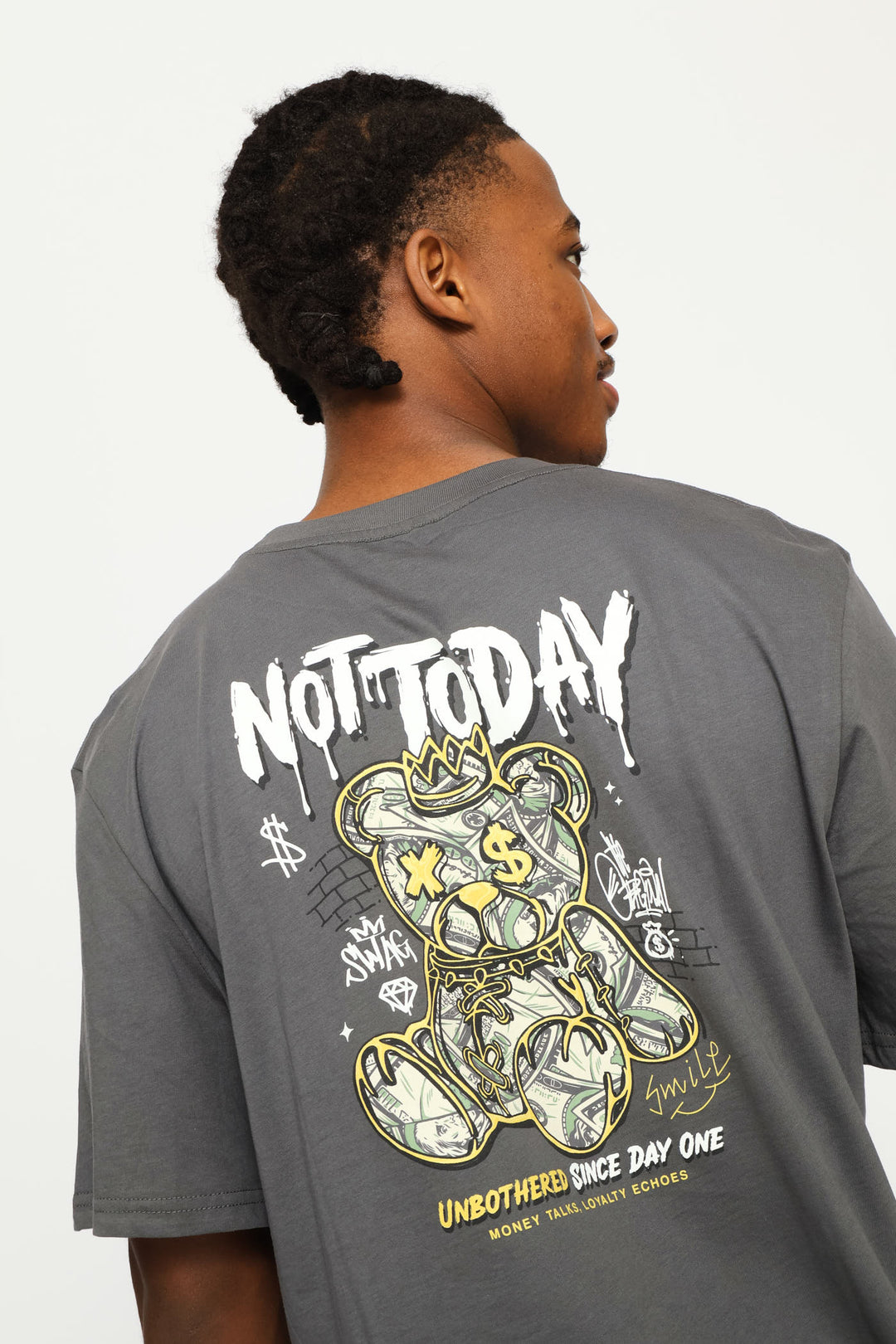 Teddy Front & Back Print Tee - Dark Grey
