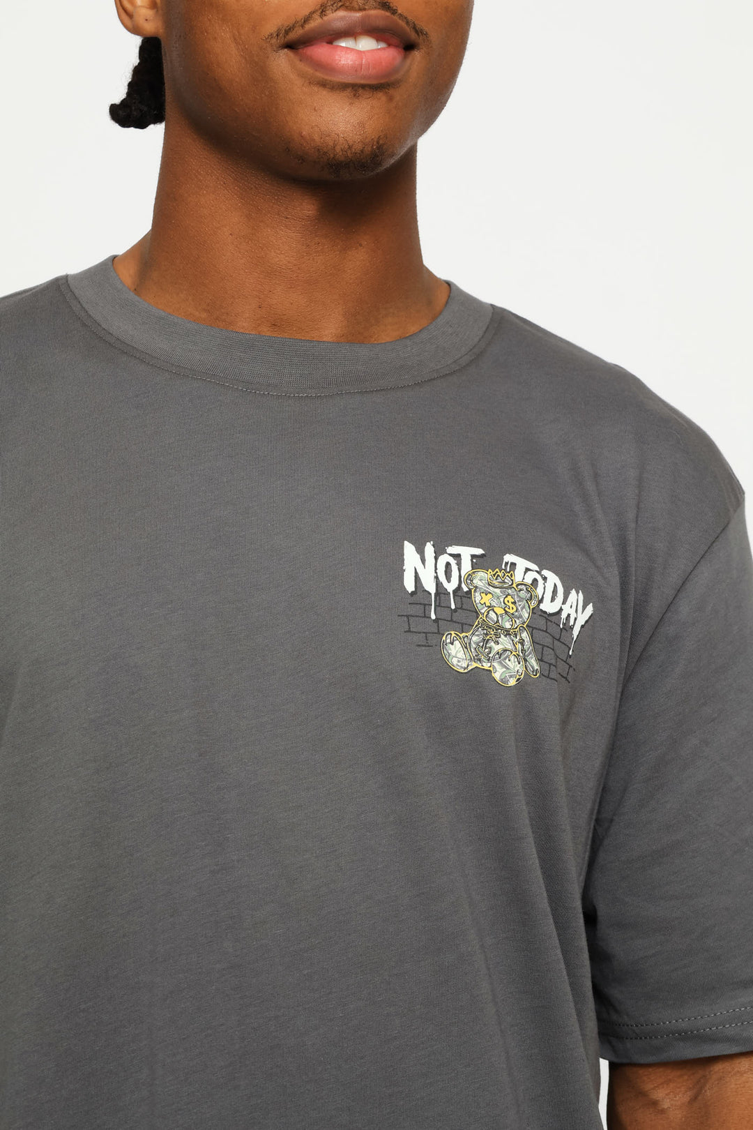 Teddy Front & Back Print Tee - Dark Grey