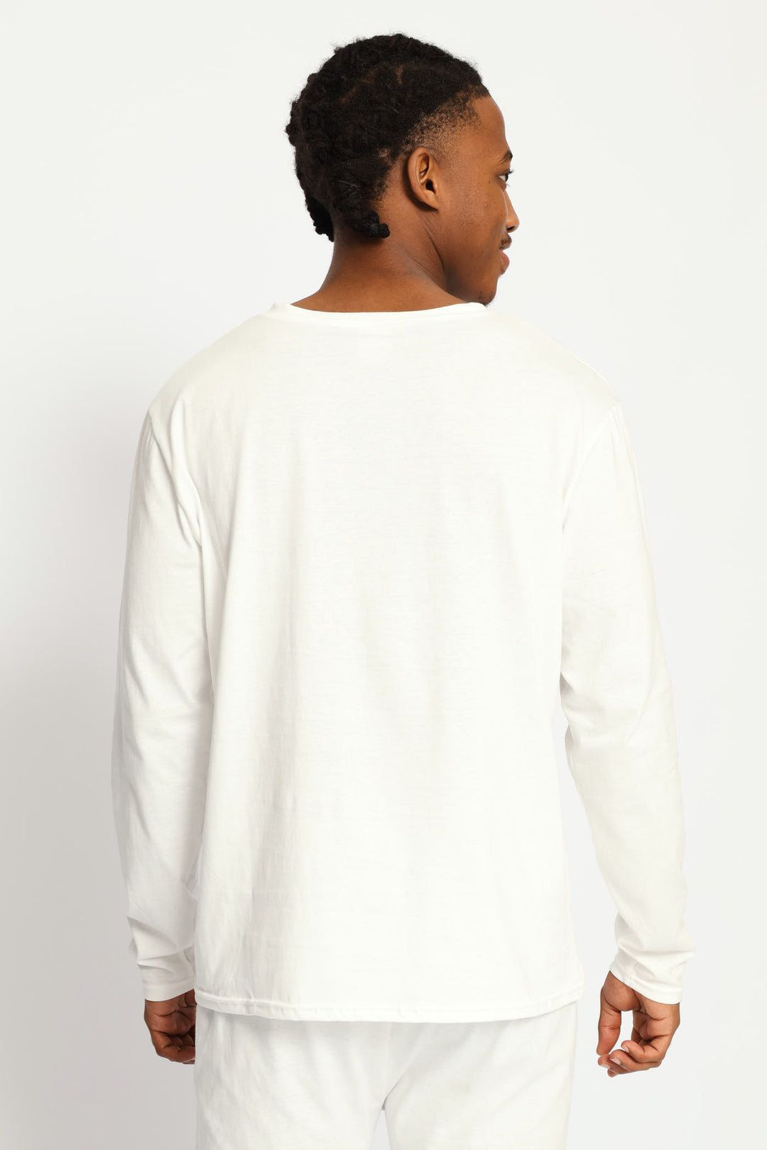 Long Sleeve Cotton Thermal V-Neck T-Shirt - White