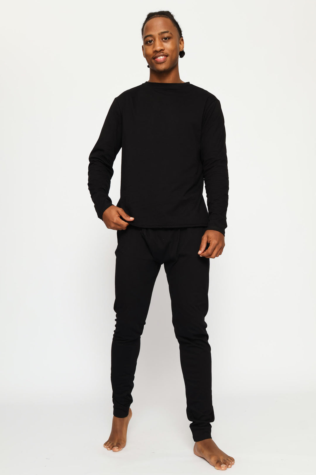 Long Sleeve Thermal C-Neck T-Shirt - Black