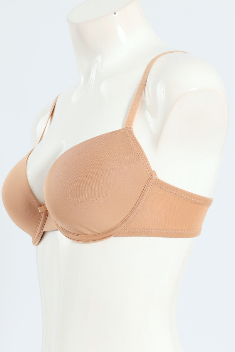 Ladies 2 Pack T-Shirt Bra - White/Beige