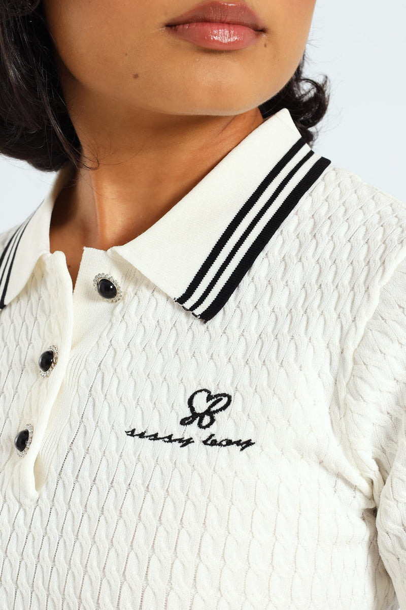 Georgiana Polo Knit Logo Shirt - White