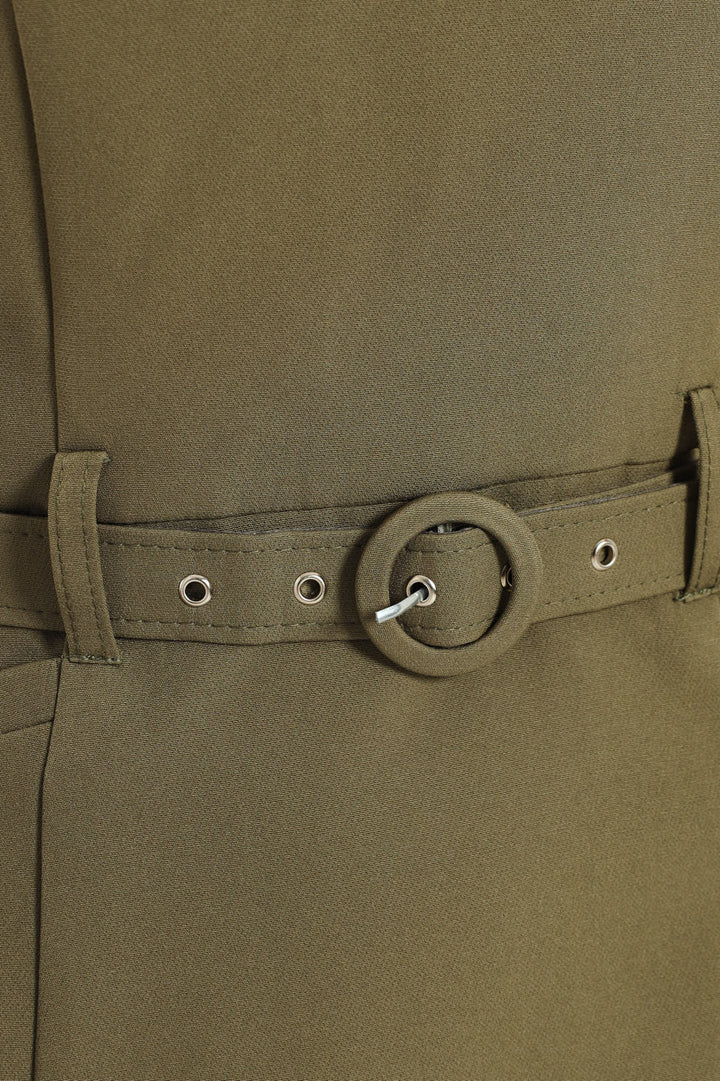 Hi-Neck Belted Pencil Dress