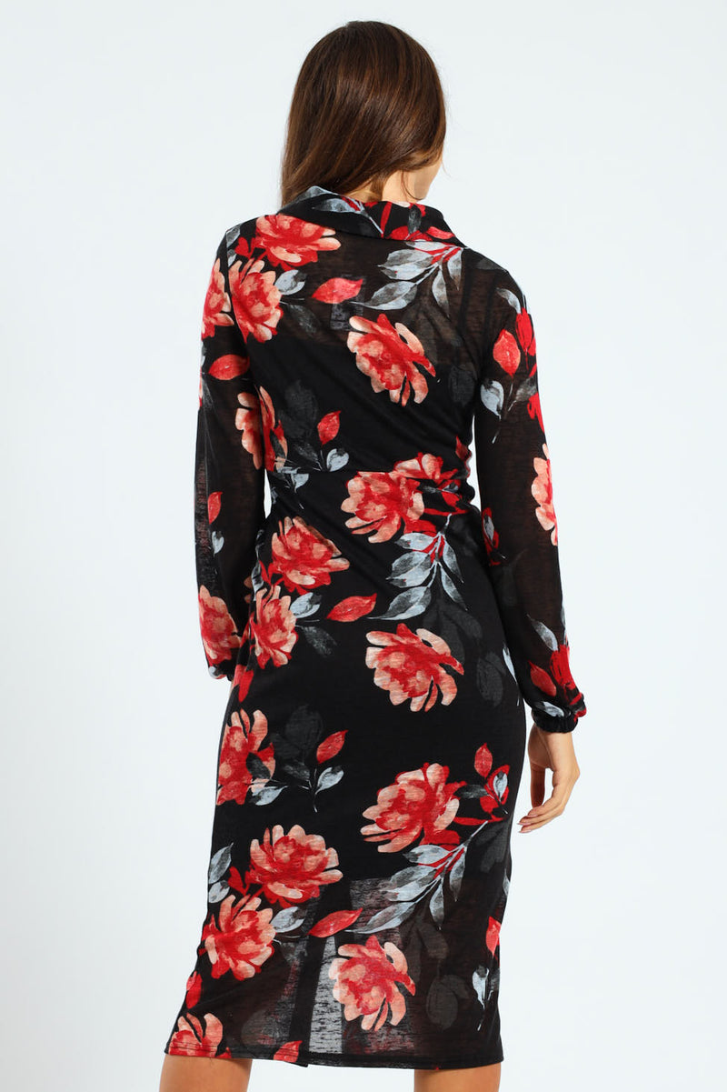 Tie Front Cut & Sew Shirt Midaxi Dress