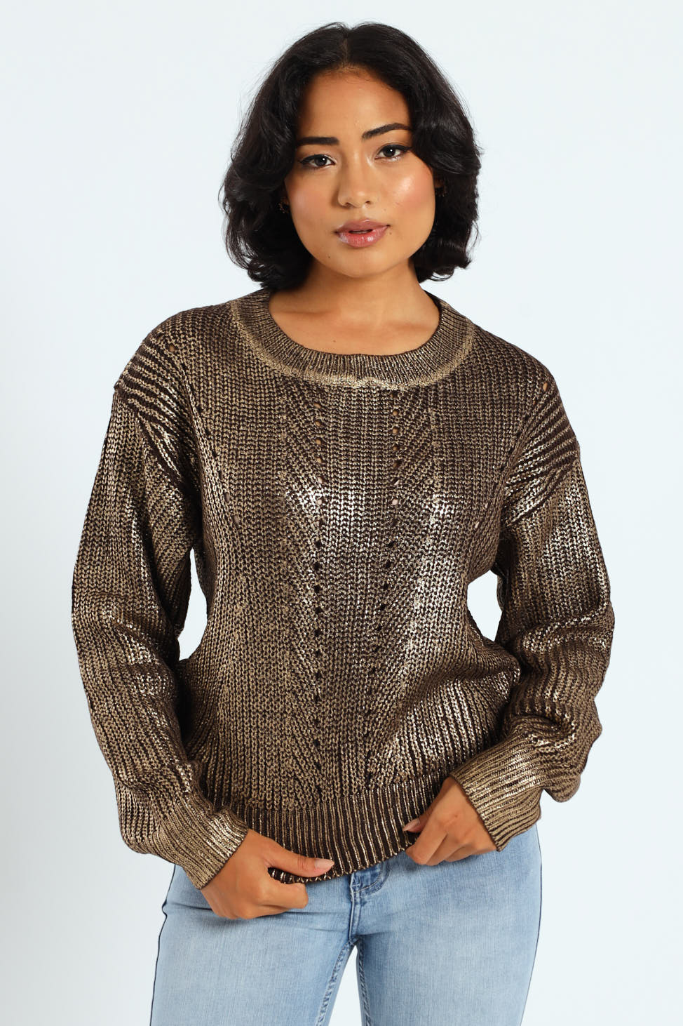 Metallic Knit Sweater - Gold