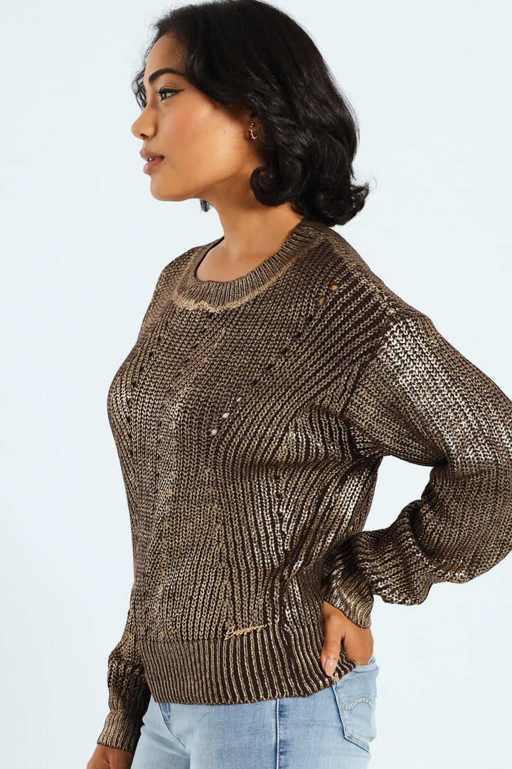 Metallic Knit Sweater - Gold
