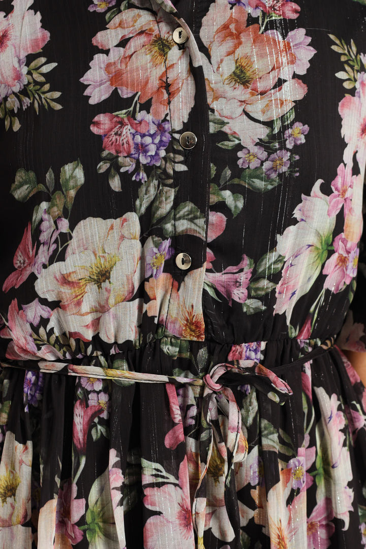 Puff Sleeve Waisted Tea Dress