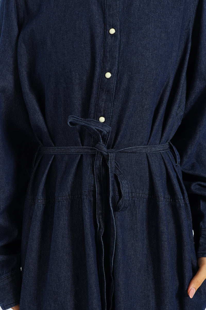Frill Neck Tiered Belted Maxi Dress