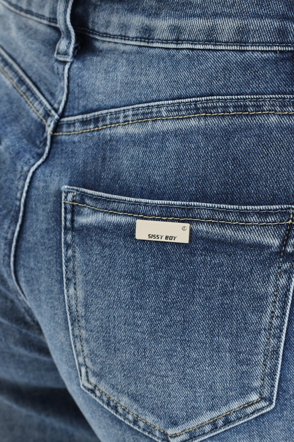 Bethany Mid Waist Wide Leg Jean With Diamante Detail - Med Wash