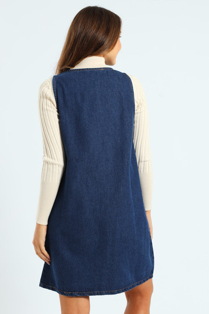 Mini Pinafore Dress - Dark Wash