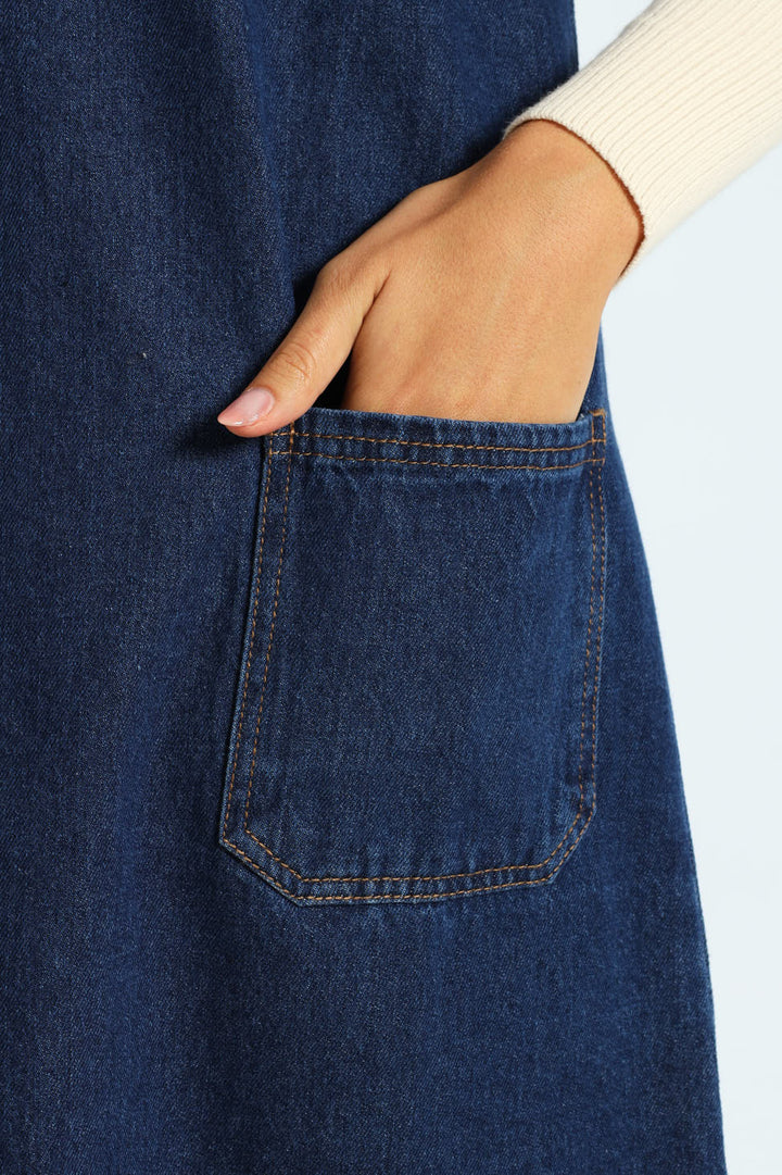 Mini Pinafore Dress - Dark Wash