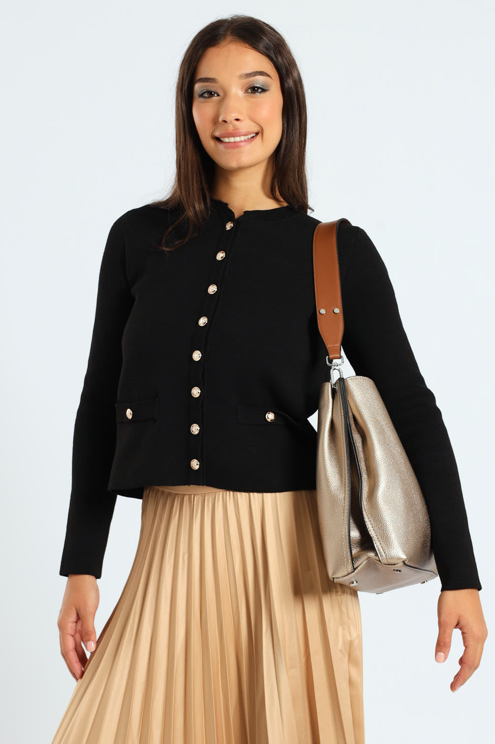 Tan Strap Hobo Bag - Champagne