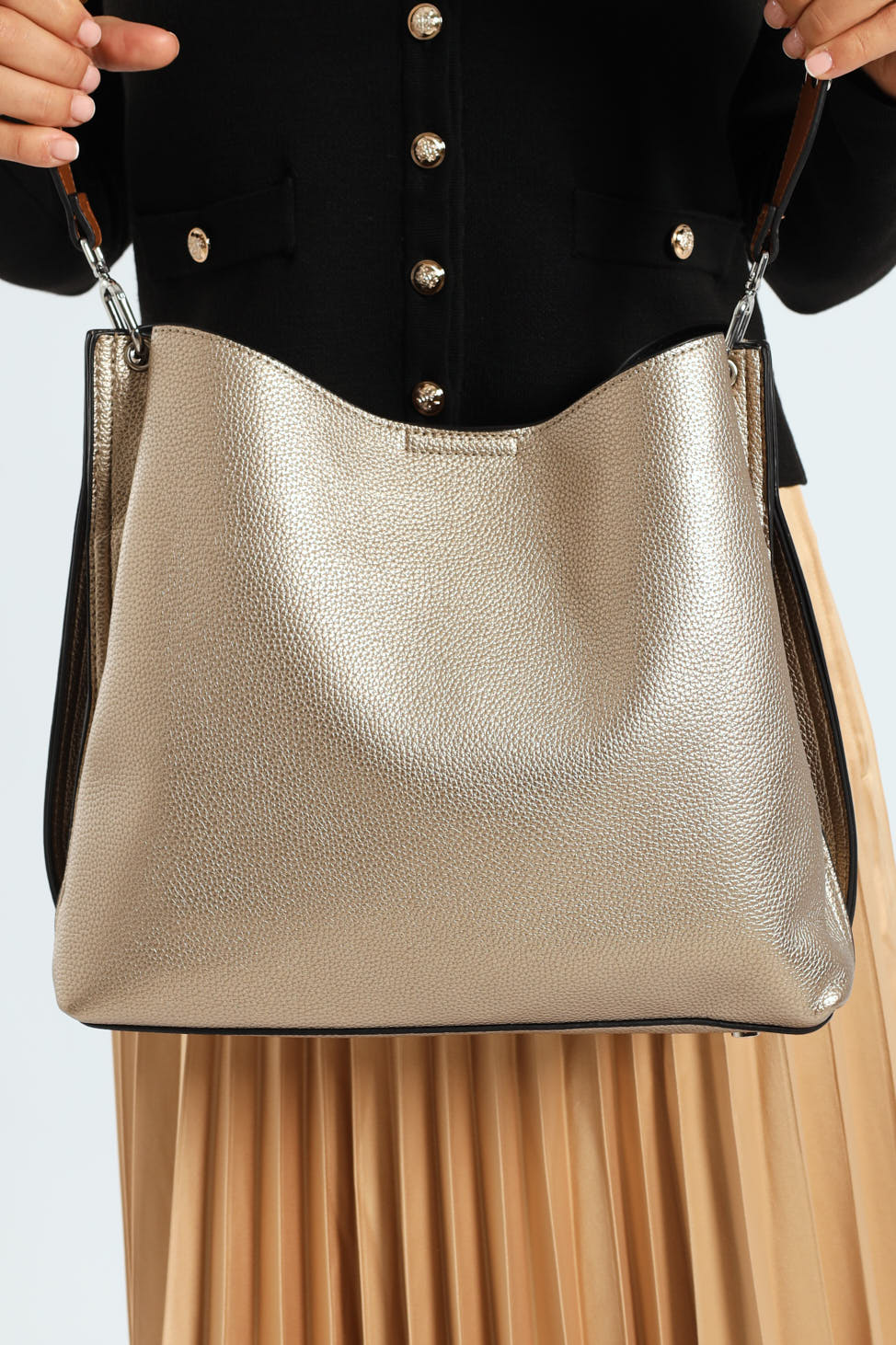 Tan Strap Hobo Bag - Champagne