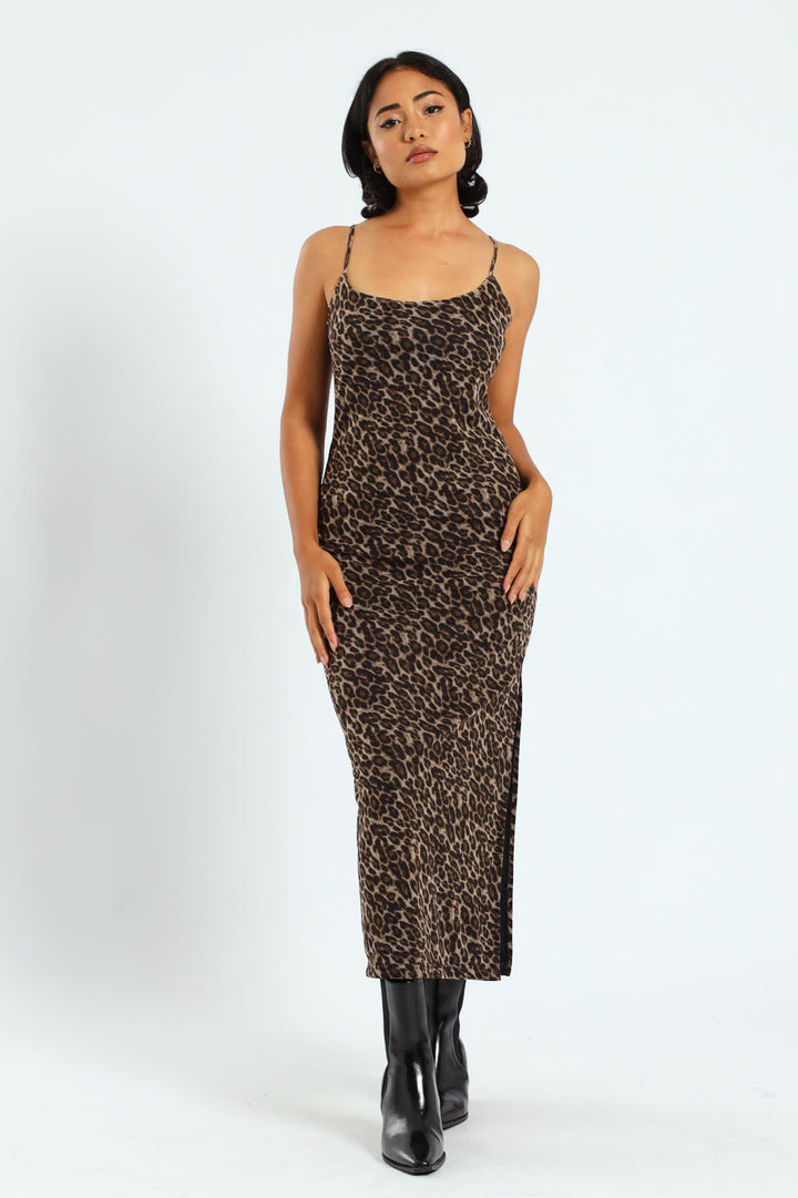 Leopard Mesh Maxi Dress