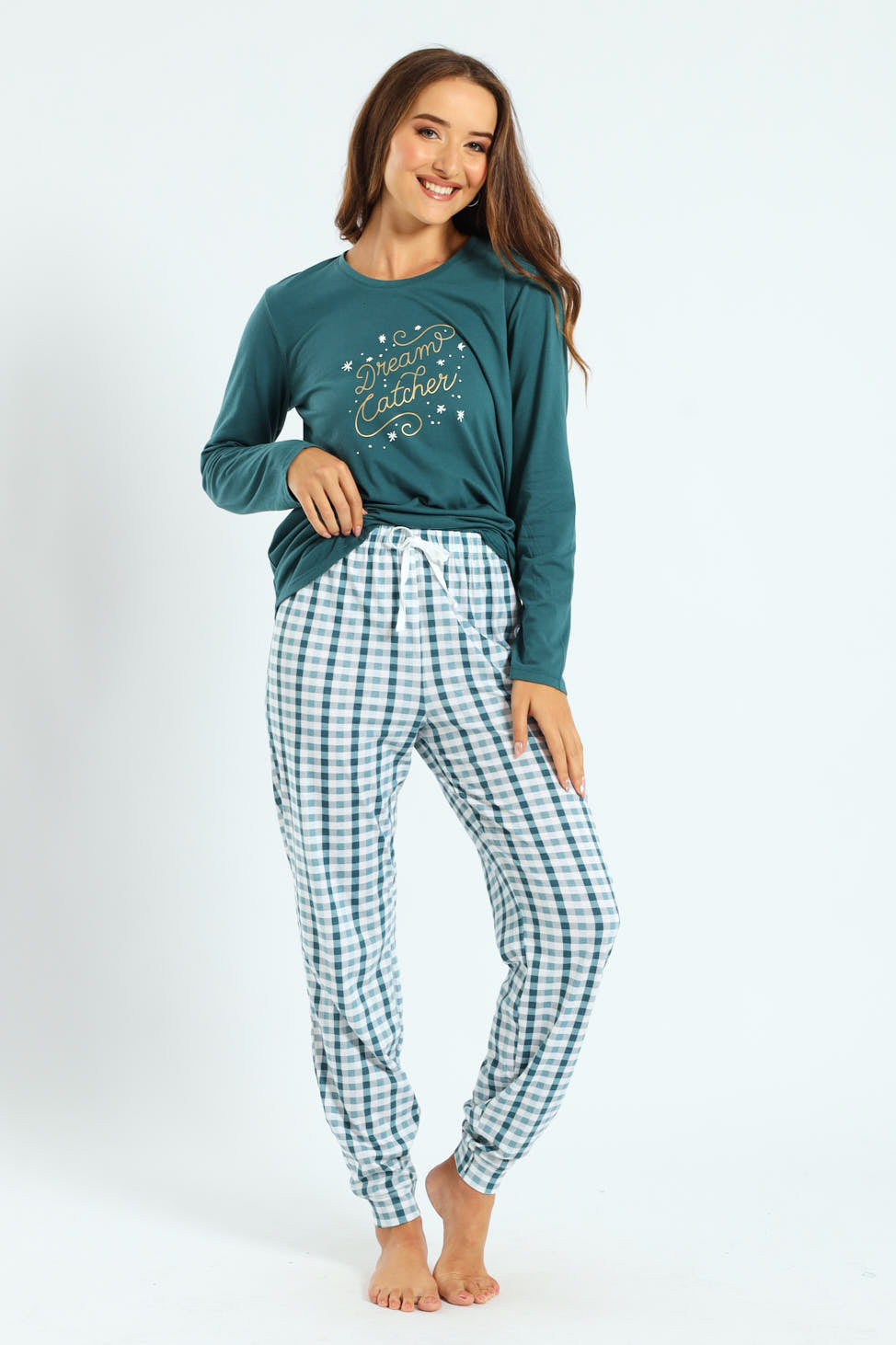 Gingham Knit Jogger - Teal