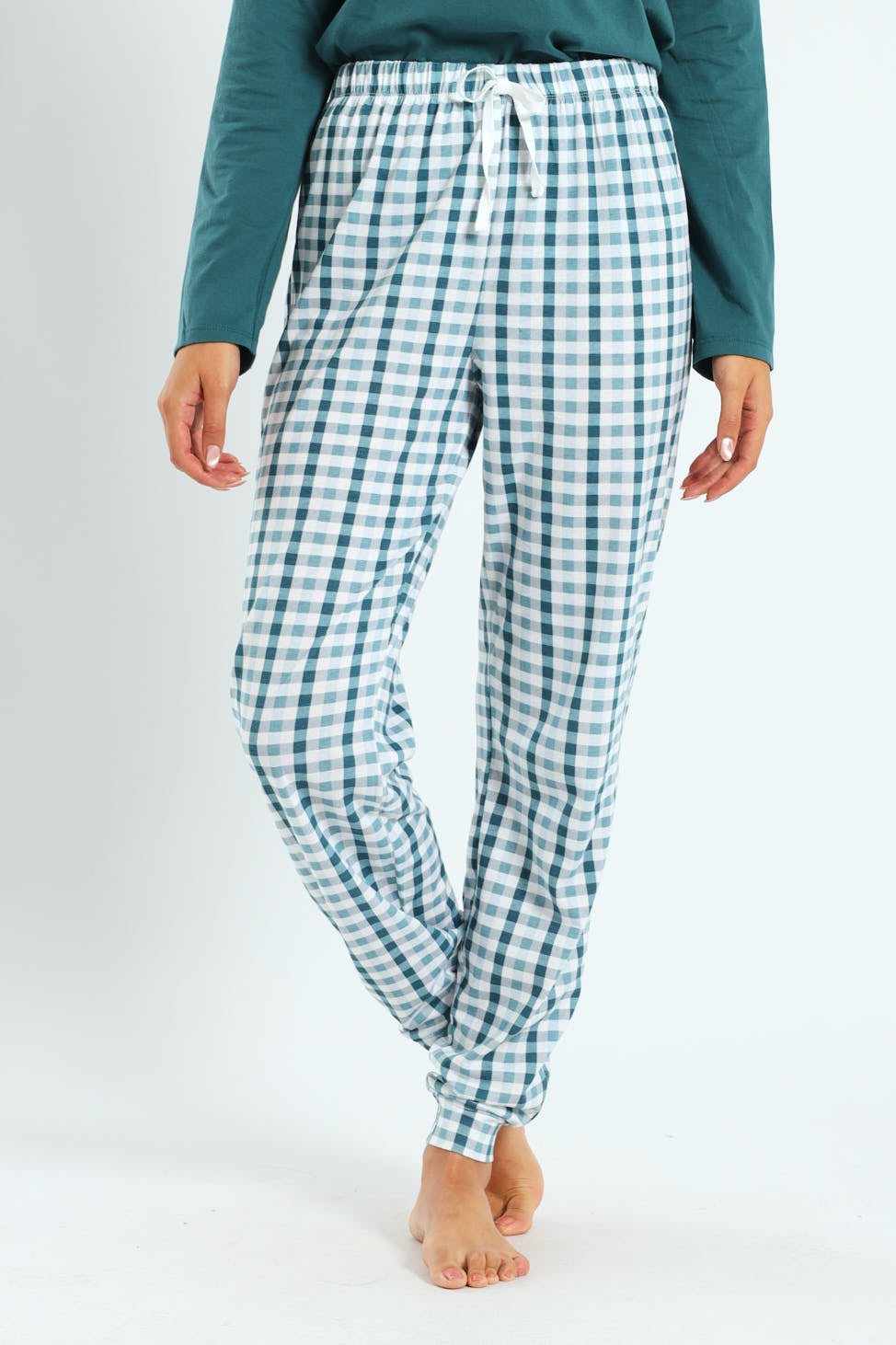 Gingham Knit Jogger - Teal
