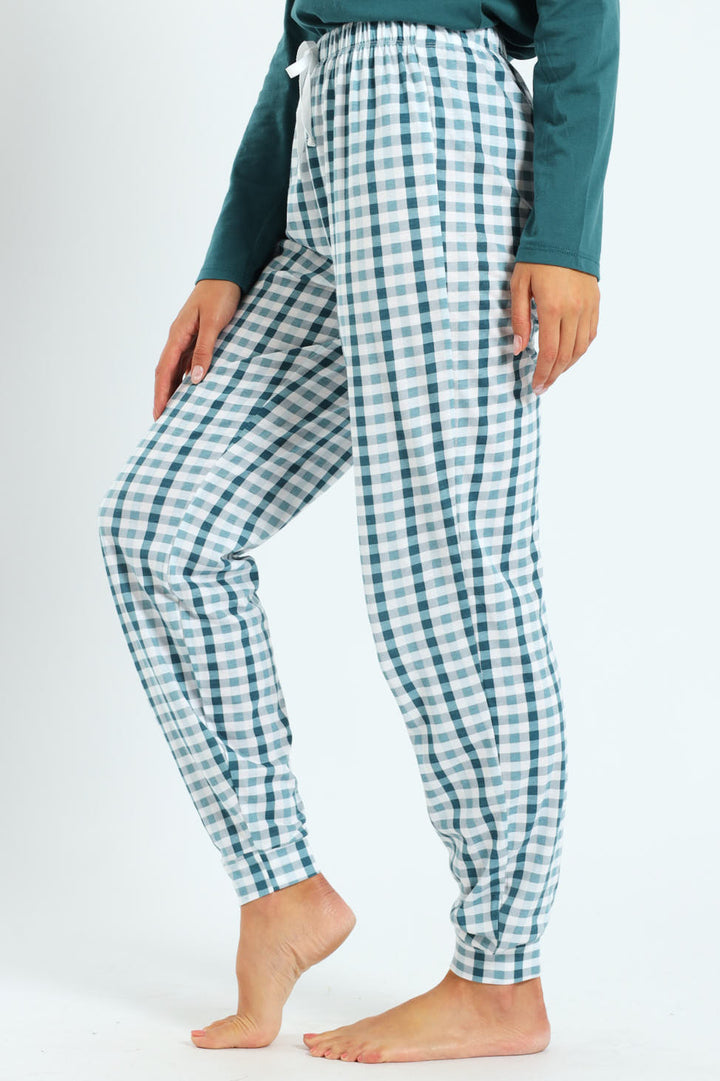 Gingham Knit Jogger - Teal