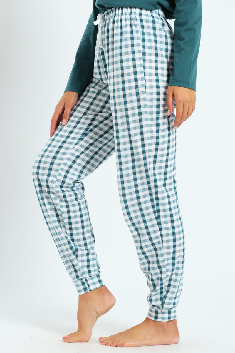 Gingham Knit Jogger - Teal