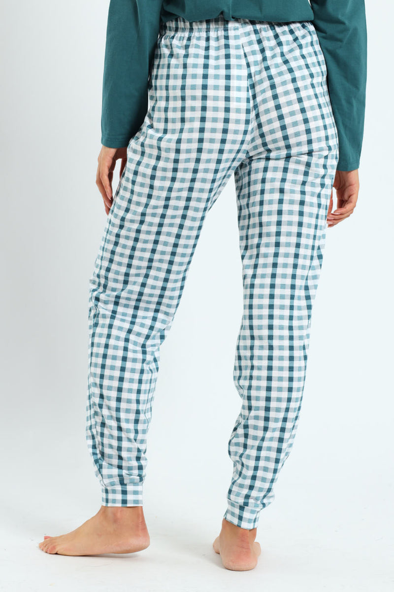Gingham Knit Jogger - Teal