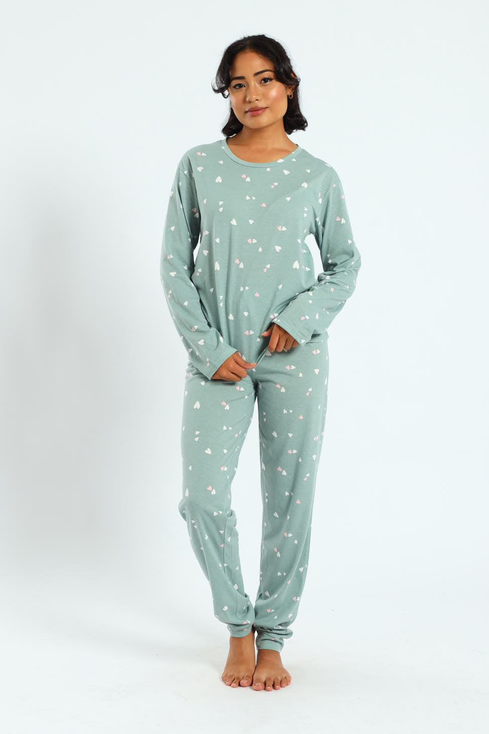 Knit Hearts Long Sleeve Tee - Duck Egg