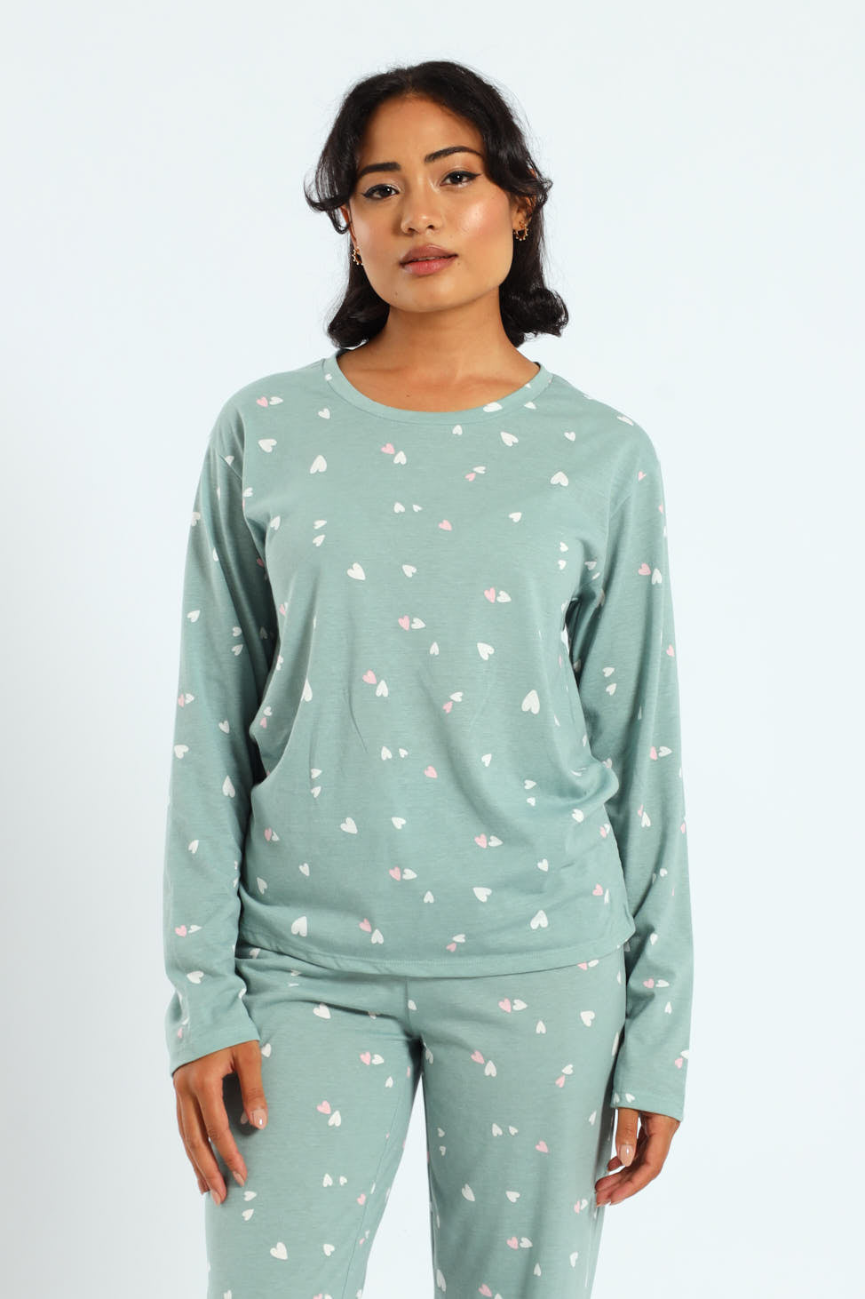 Knit Hearts Long Sleeve Tee - Duck Egg