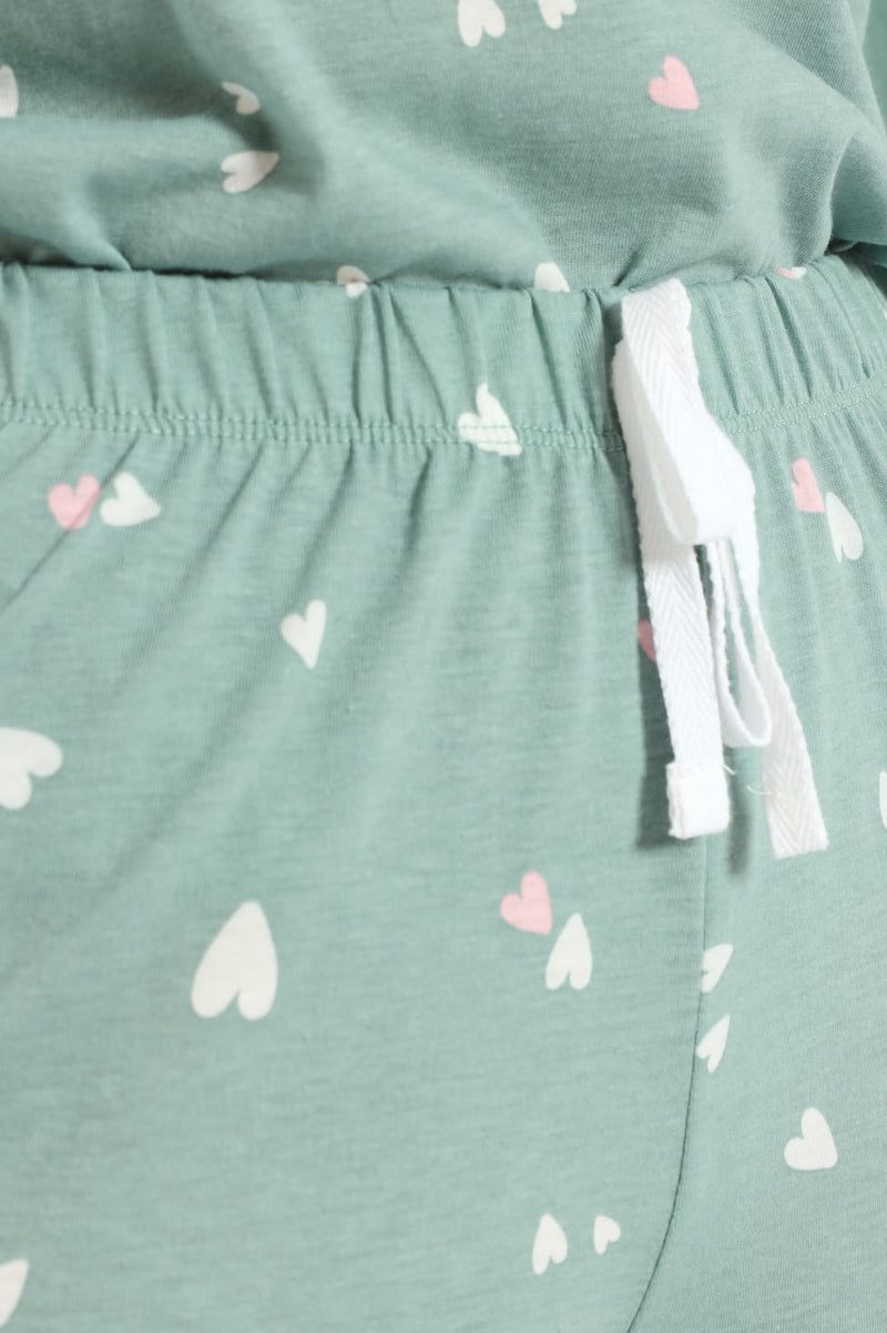 Knit Hearts Jogger - Duck Egg