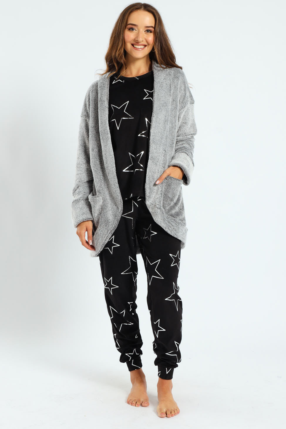 Fluffy Cardigan Gown - Grey