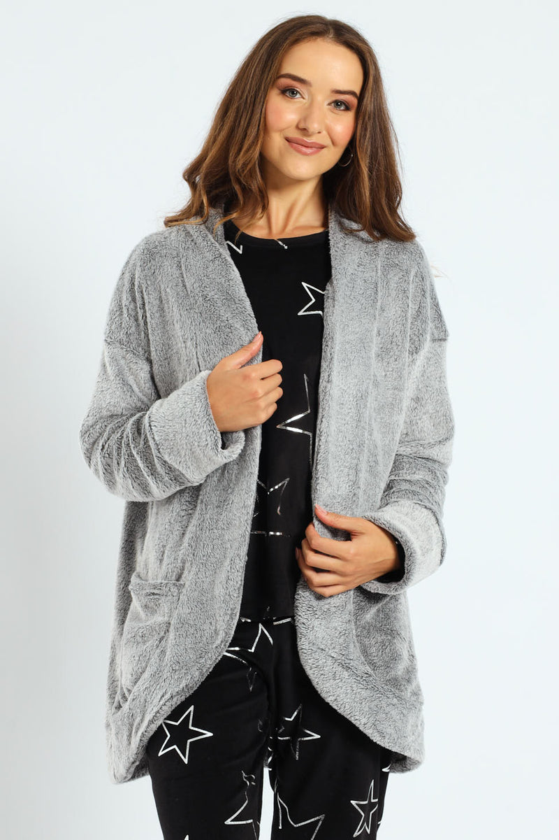 Fluffy Cardigan Gown - Grey