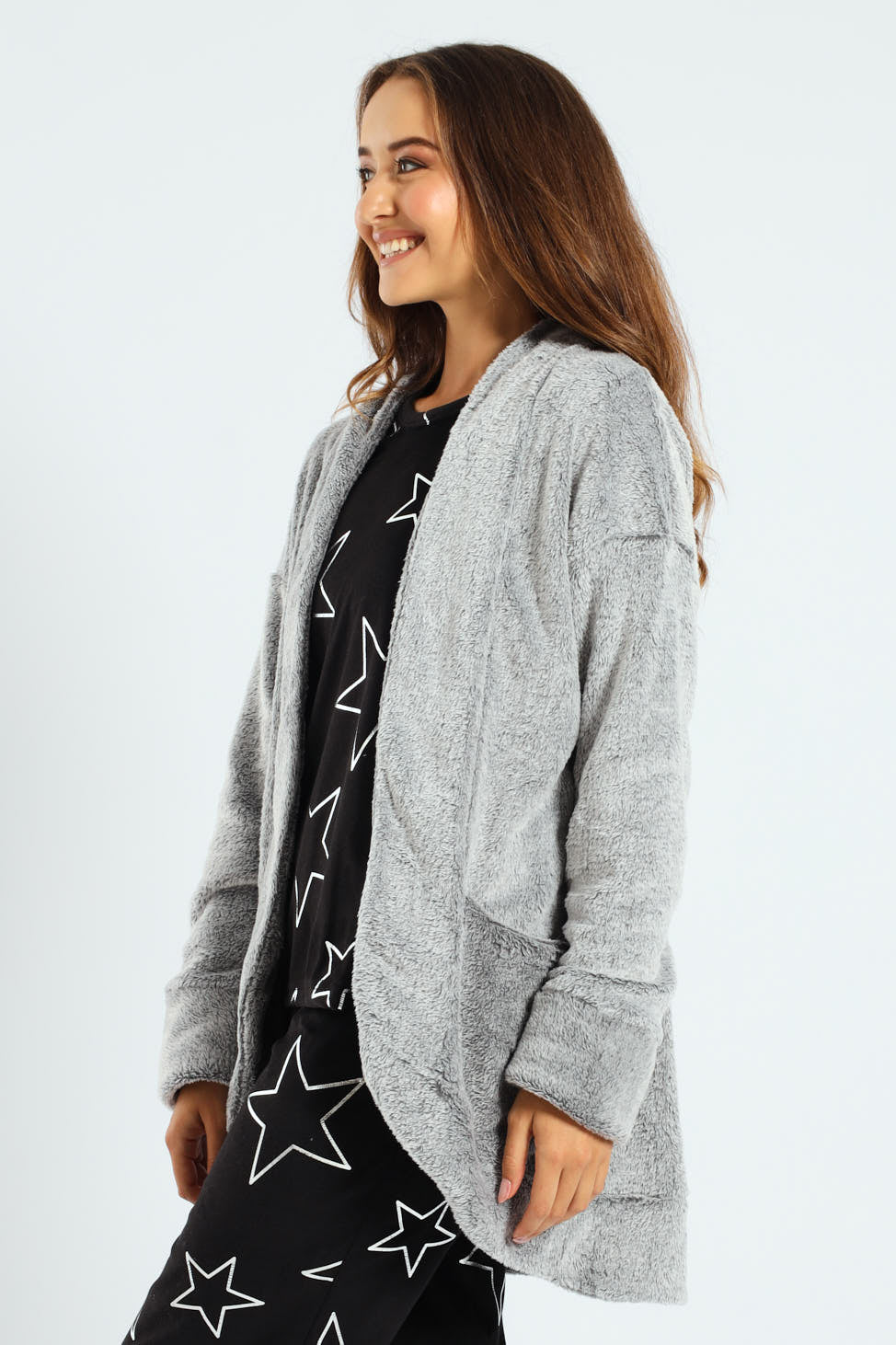 Fluffy Cardigan Gown - Grey