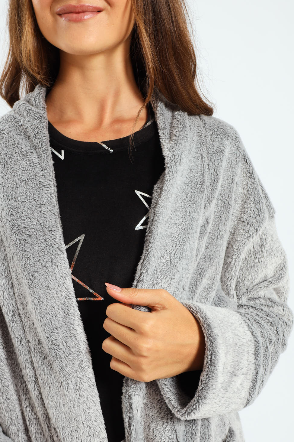 Fluffy Cardigan Gown - Grey