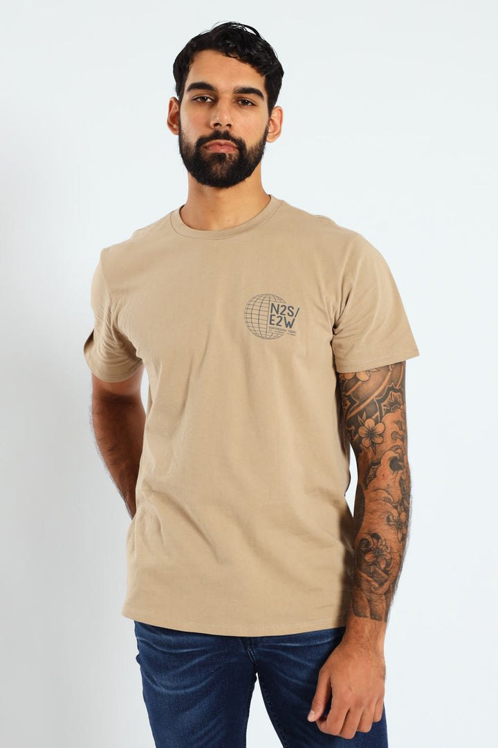 Globe Front & Back Tee - Taupe