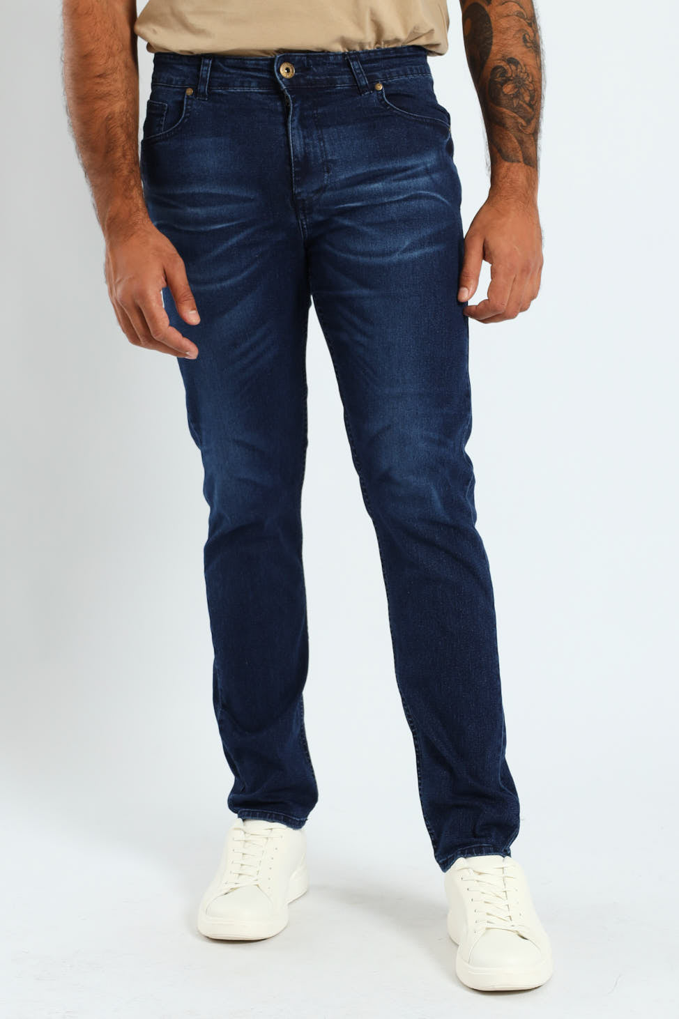 Mid Whisker Blast Skinny Denim - Denim