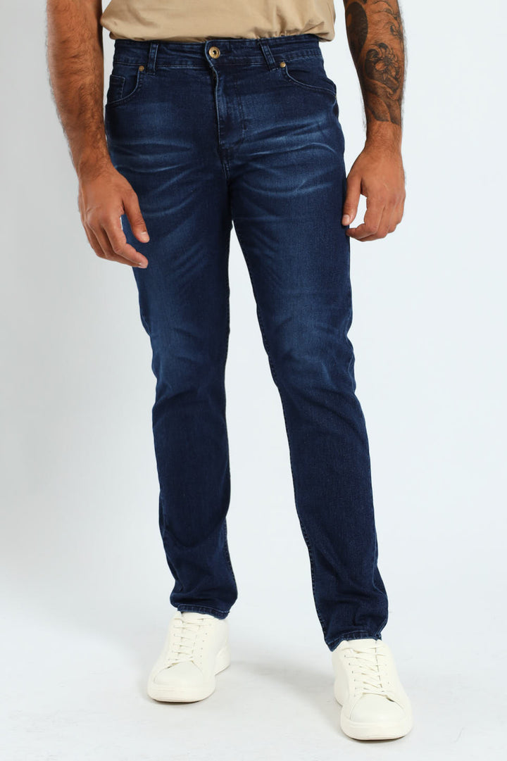 Mid Whisker Blast Skinny Denim - Denim