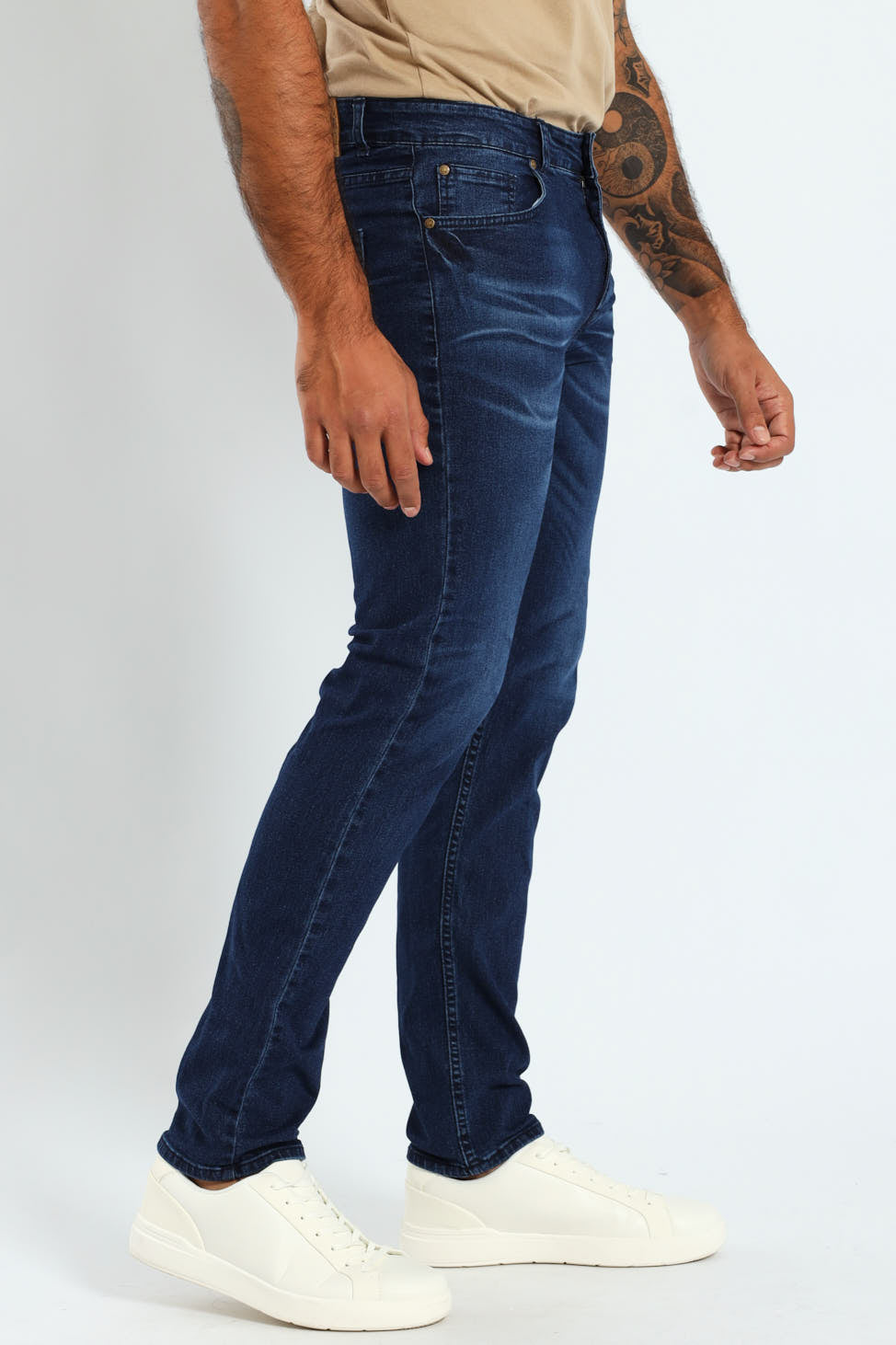 Mid Whisker Blast Skinny Denim - Denim