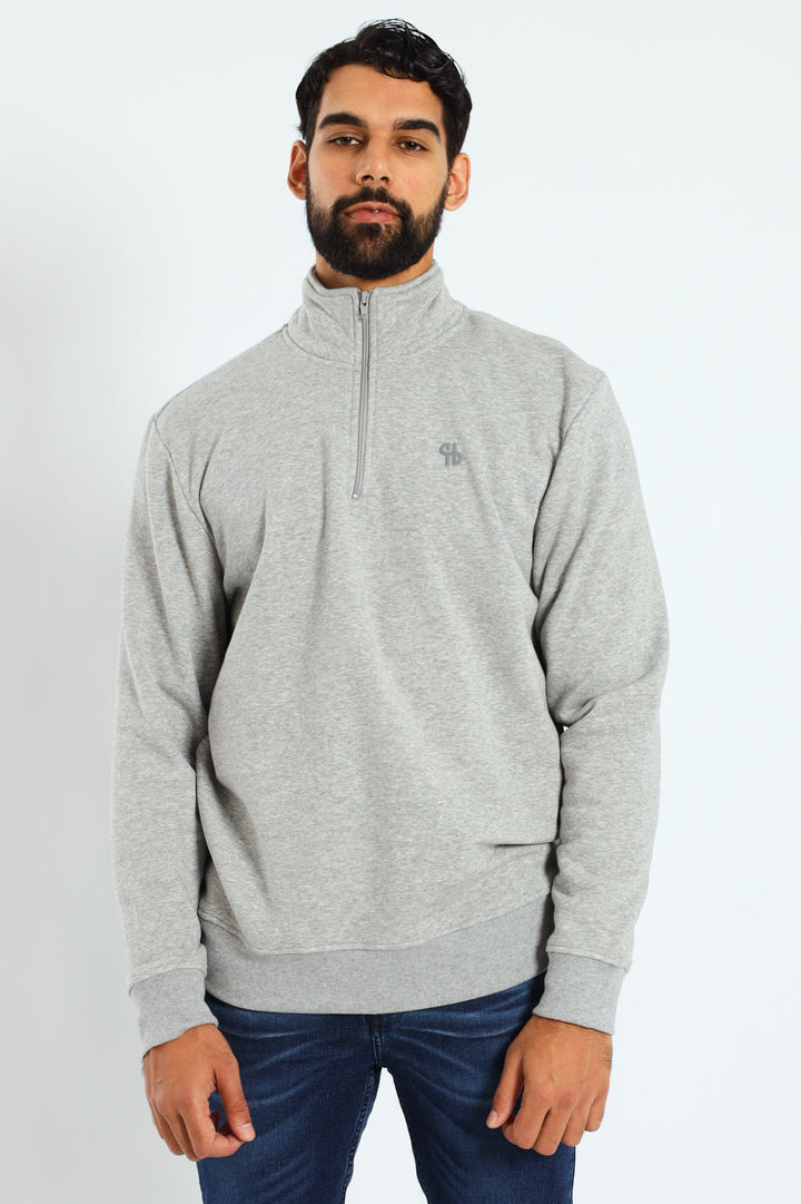 Quarter Zip Fleece Sweat Top - Grey Melange