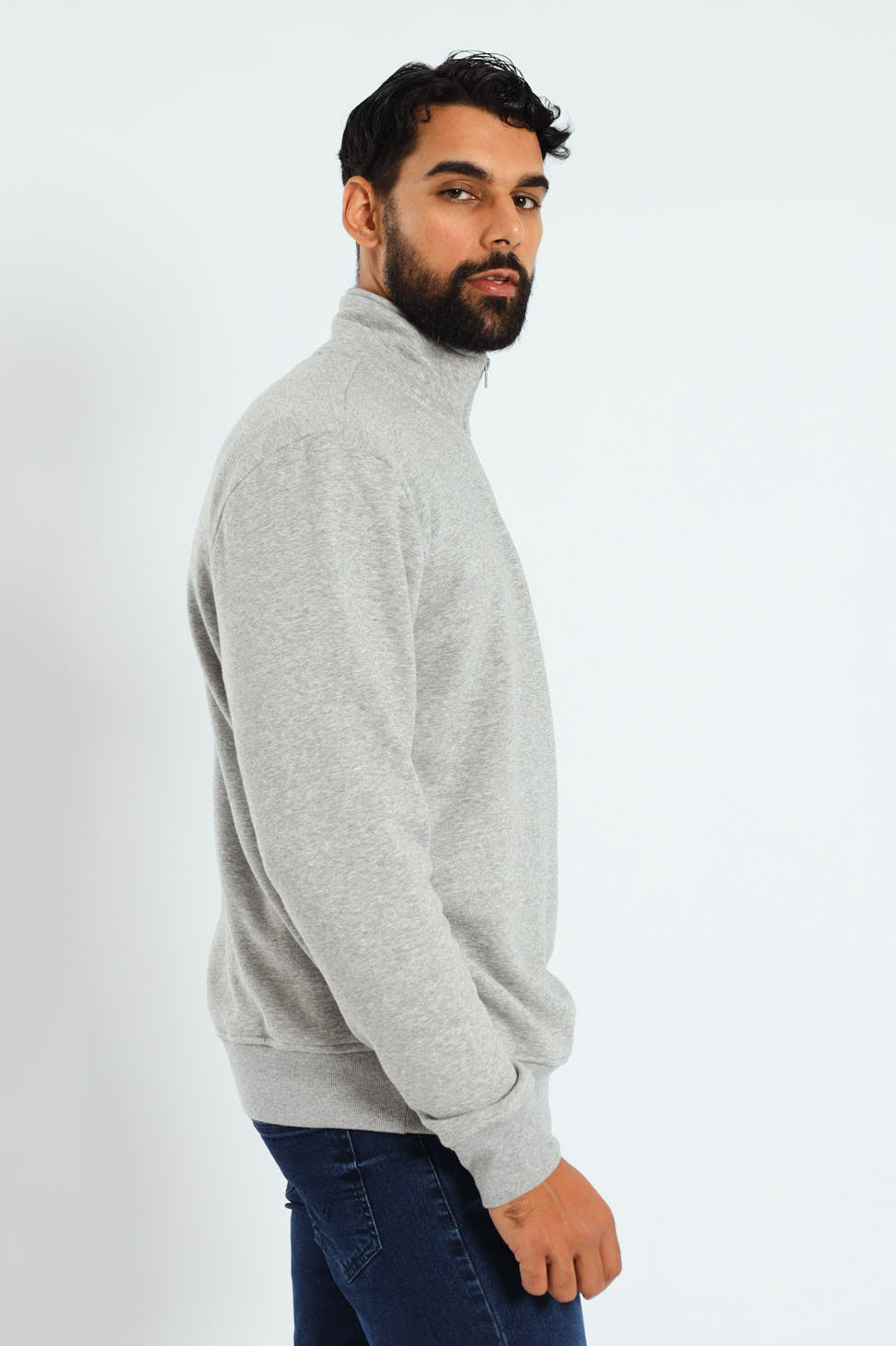 Quarter Zip Fleece Sweat Top - Grey Melange