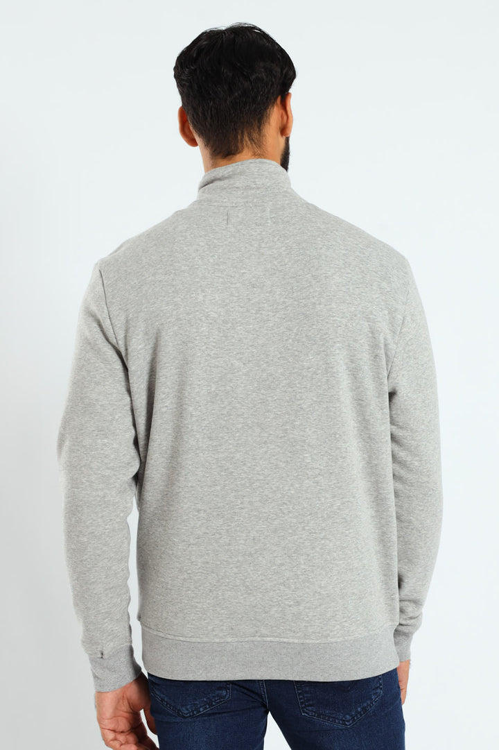 Quarter Zip Fleece Sweat Top - Grey Melange