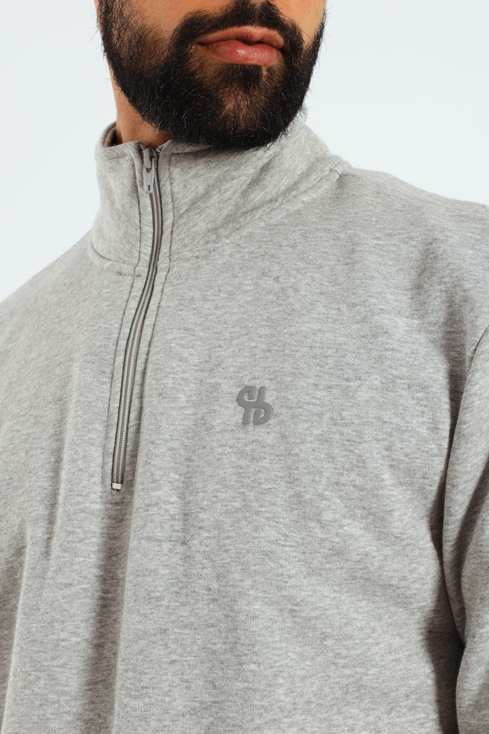 Quarter Zip Fleece Sweat Top - Grey Melange