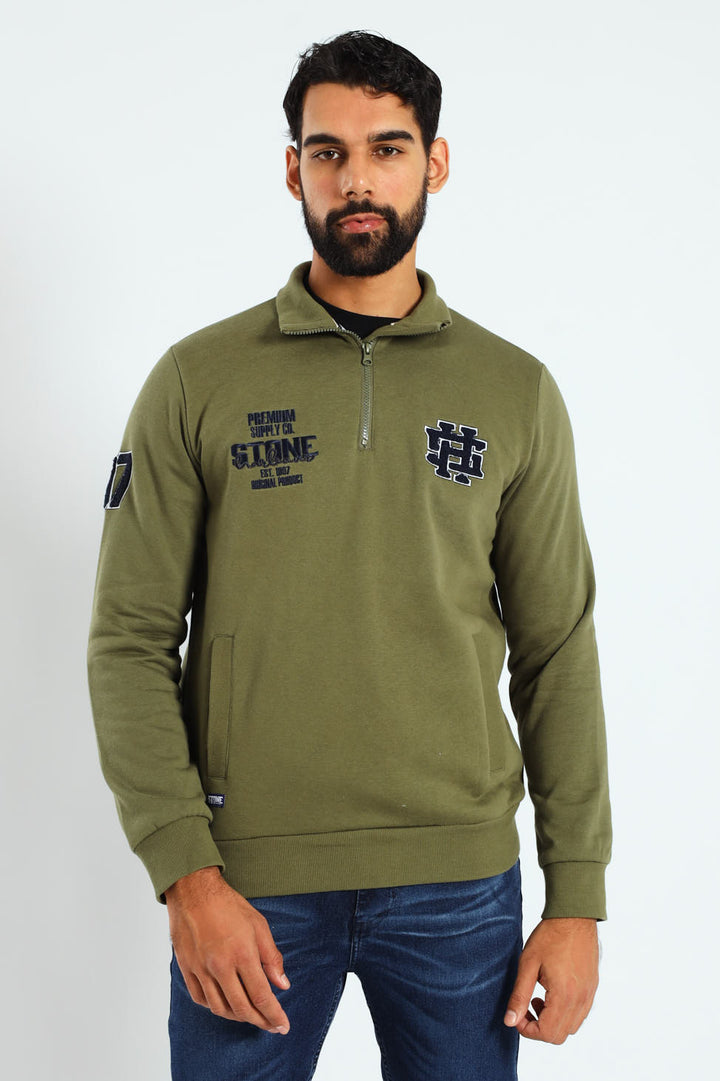 Quarter Zip Badge Sweat Top - Fatigue