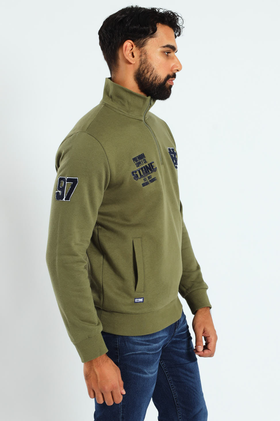 Quarter Zip Badge Sweat Top - Fatigue
