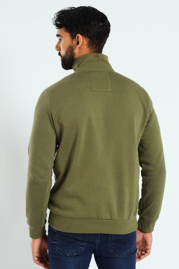 Quarter Zip Badge Sweat Top - Fatigue