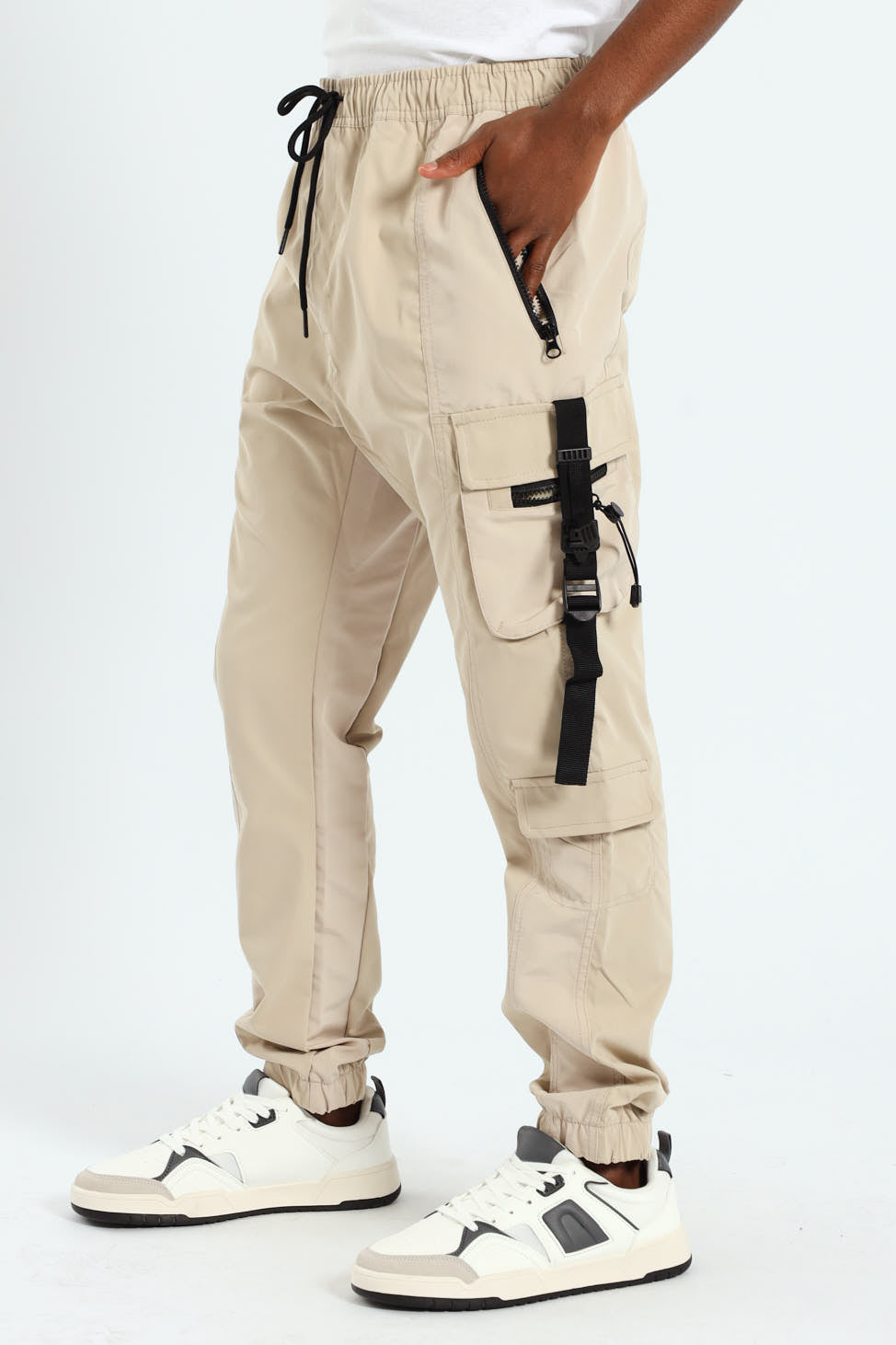 Strap Cargo Pants - Stone
