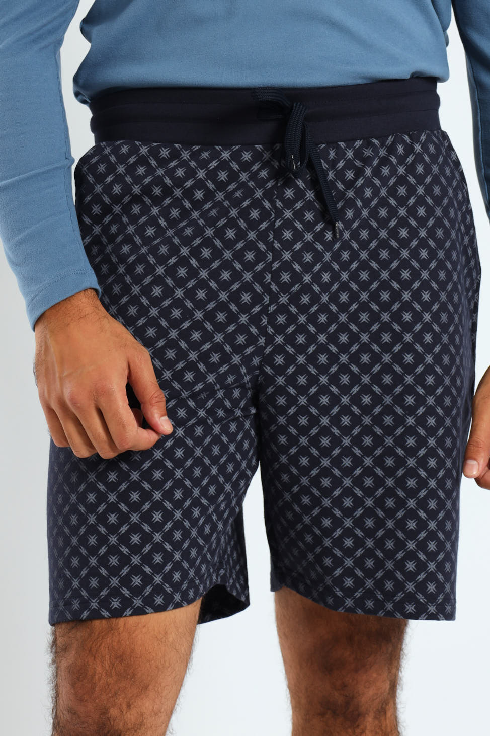 Unbrushed Fleece Print Knit Shorts - Navy